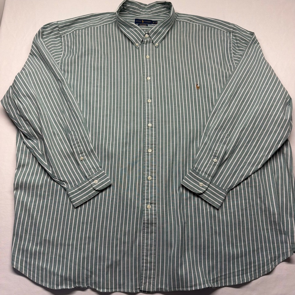 Ralph Lauren Stretch Oxford Shirt 6XB Green White Striped Mens Big Tall Classic